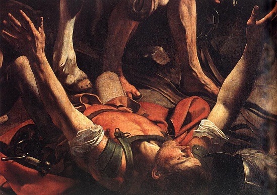 The Conversion of St. Paul on the Road to Damascus, detail. Caravaggio, ARSH 1601, Church of Santa Maria del Popolo, Rome.