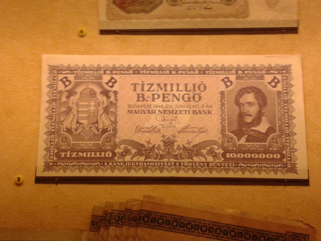 A ten quintillion Hungarian Pengo note circa 1946.  Guys, the U.S. economy and debt bubble is far, far worse than anything that was going on in Hungary.  The only difference is the fact that the reality of the Hungarian situation was acknowledged by the market.   