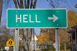 Gregory, Michigan - A road sign points towards the small town of Hell, Michigan.