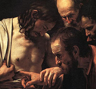 Incredulity of St. Thomas, detail. ARSH 1602. Caravaggio