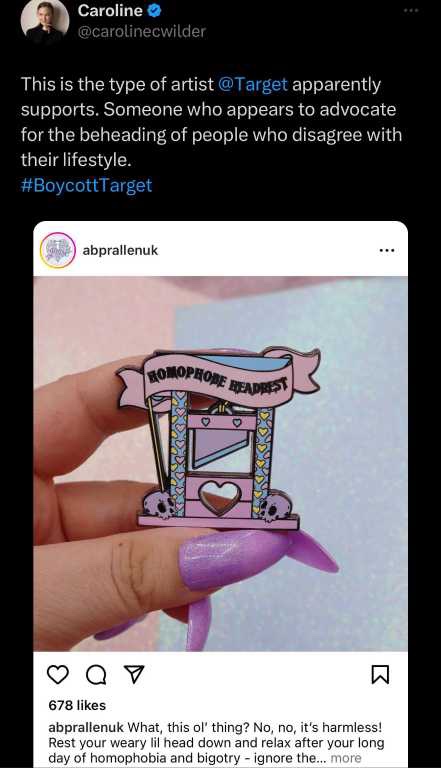 TOLDYA: Target’s satanist tranny designer sells “Homophobe Headrest” guillotine jewelry pins.